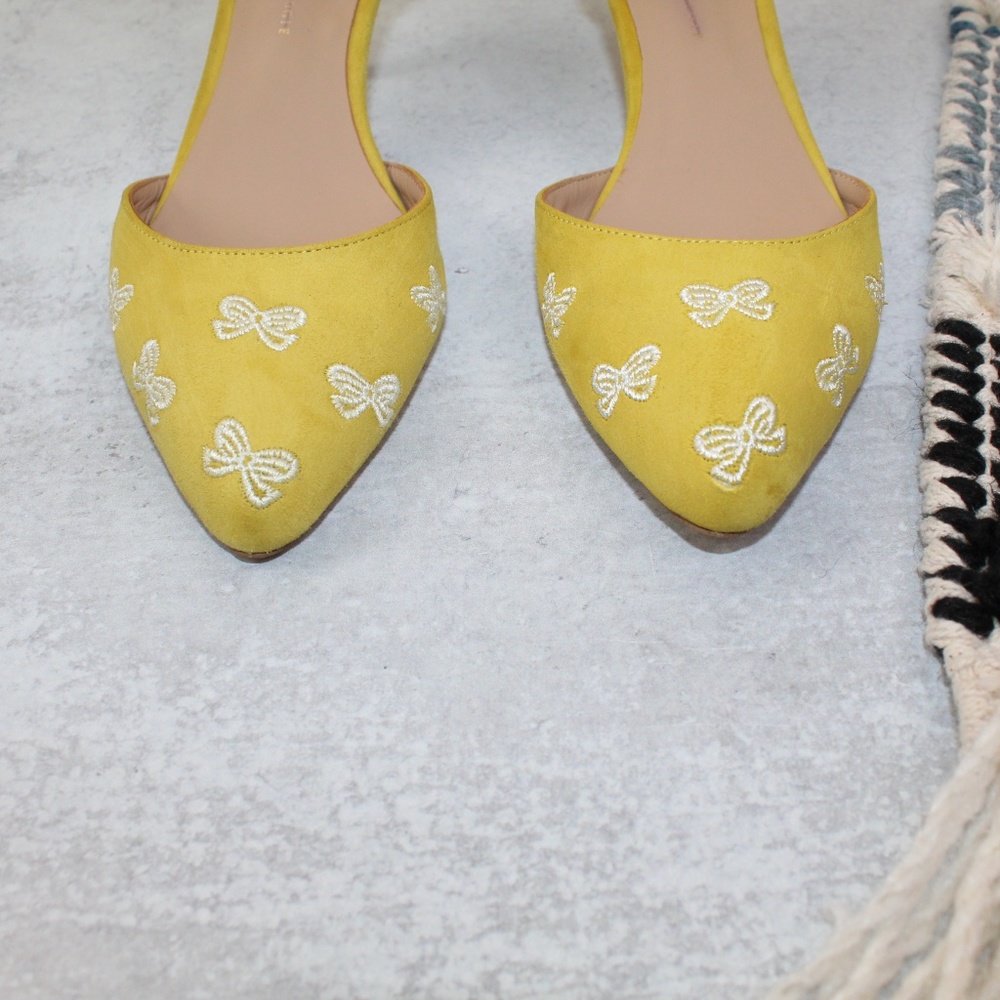 SOLD Anthropologie Yellow Bow Suede Kitten Heels - Picture 2 of 8